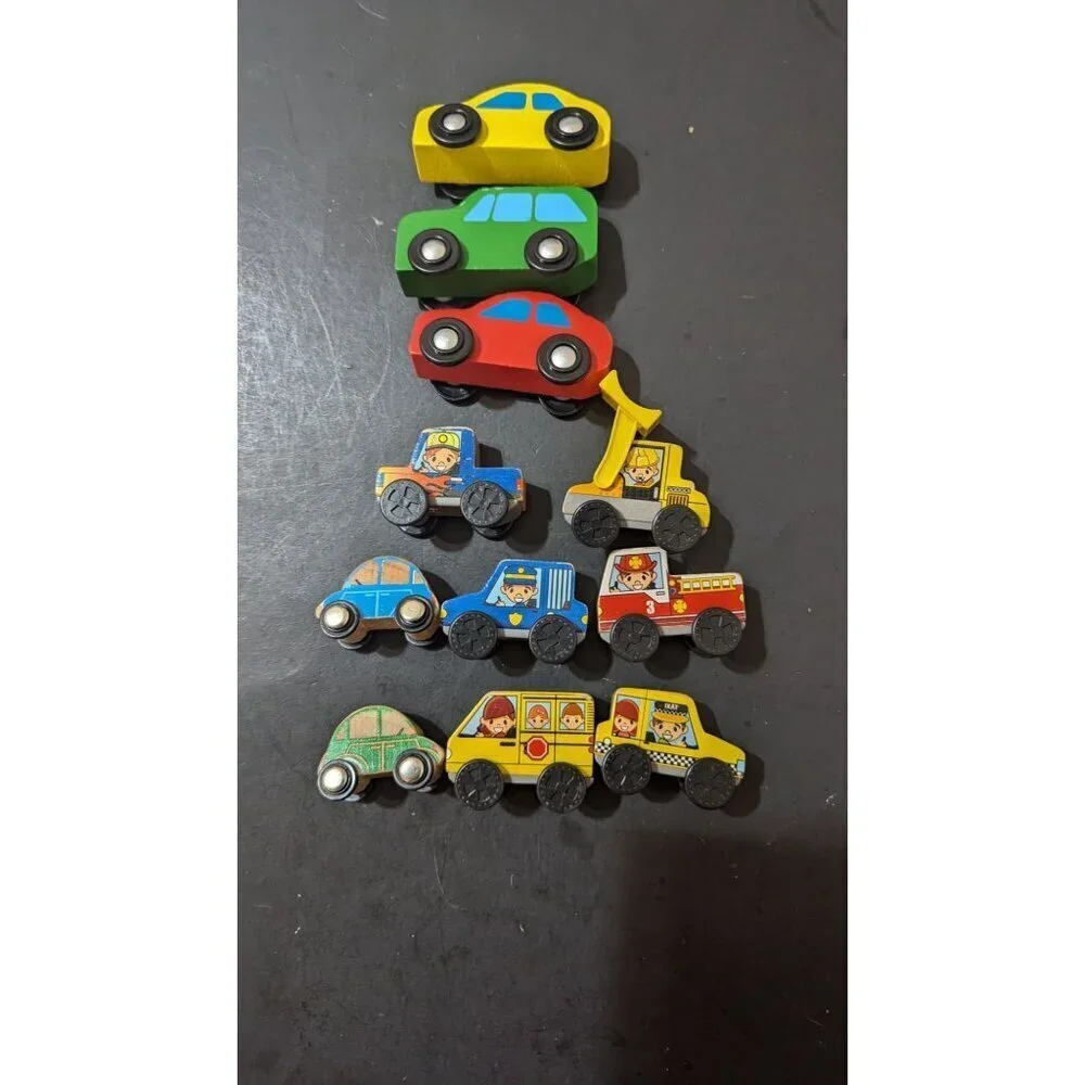 Vintage Wooden Toy Car Set - 9 Colorful Vehicles‎ - Kids Playtime Fun!